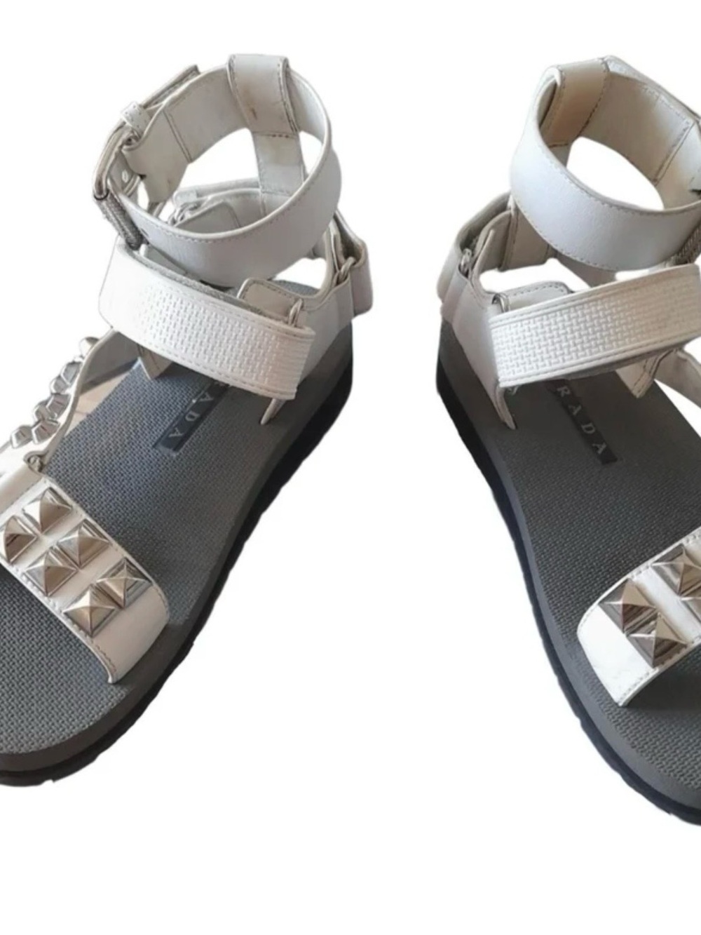 Prada White Pyramid Stud Sport Sandals
